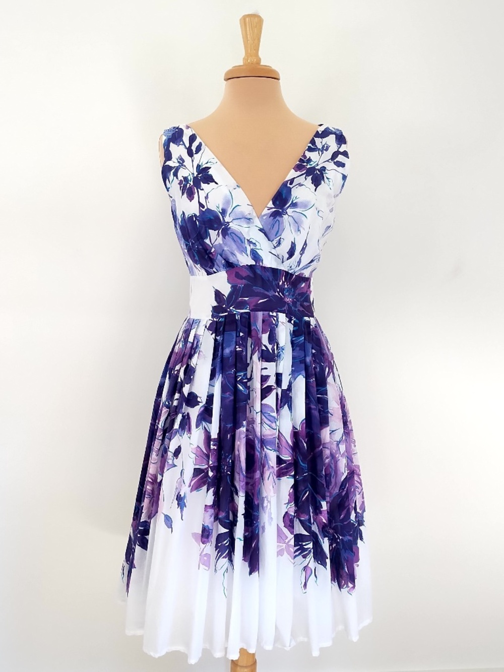 Aryeh Fit & Flare Summer Dress Purple/White Floral  Dress Cotton Lg.